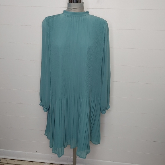 Esprit accordion pleated teal chiffon dress size 14 - Picture 2 of 15